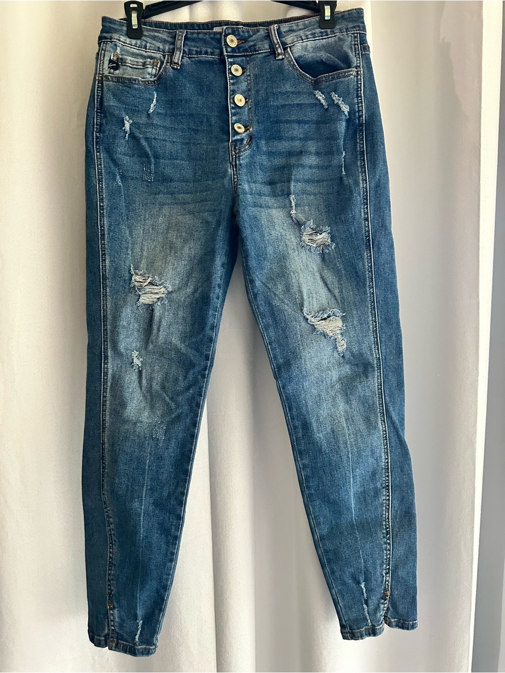 KanCan Distressed Blue Skinny Jeans with Button-Fly